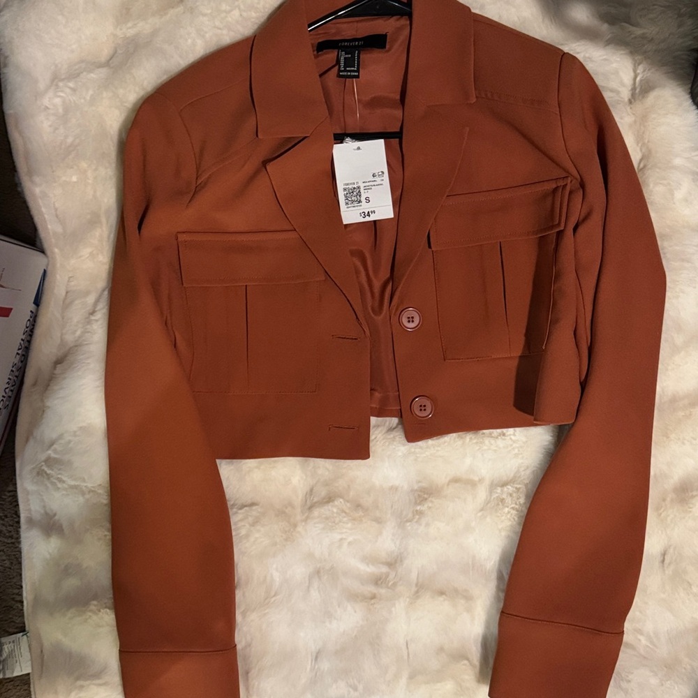 Forever 21 Cropped Blazer In Bronze